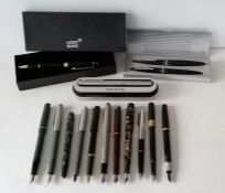 An assortment of fifteen pens to include Mont Blanc, Sheaffer, etc, some as found