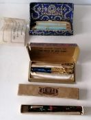 Four vintage pens in three boxes, Jewel, Selsdon 'Belle of New York', etc