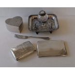 A late Victorian silver inkstand with single bottle, gadronned rim and seaweed etched decoration on