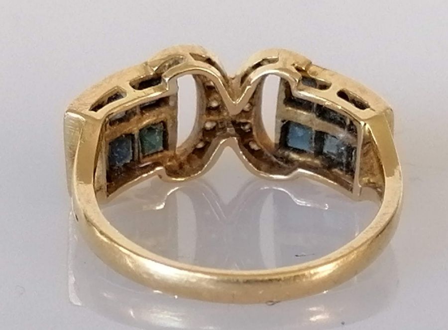 An Art Deco-style sapphire and diamond ring on a yellow gold setting - Bild 4 aus 4