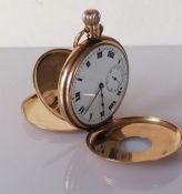 A George V 9ct gold-cased half-hunter stem-wind pocket watch with Roman numerals