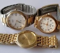 A Seiko 18k gold plated mens bracelet watch, a Sekonda Polaris quartz mens bracelet watch and a Medi