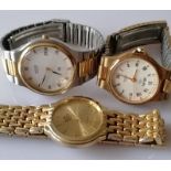 A Seiko 18k gold plated mens bracelet watch, a Sekonda Polaris quartz mens bracelet watch and a Medi