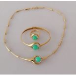 A jade and diamond on yellow gold parure comprising fancy-link necklace, bangle and ring