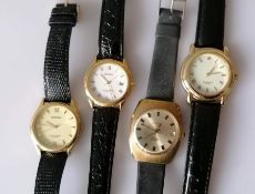 Three Sekonda mens watches and a R. Rosner quartz watch, all with leather straps