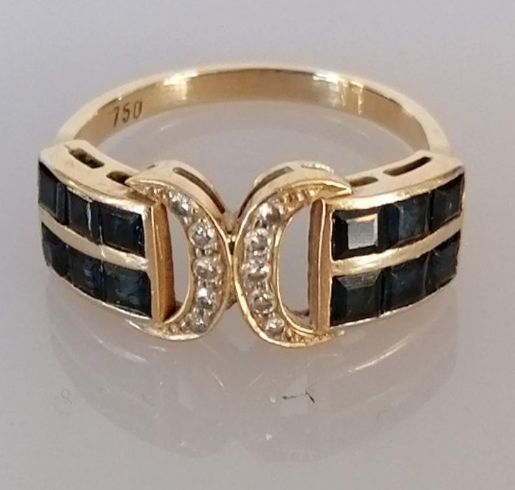 An Art Deco-style sapphire and diamond ring on a yellow gold setting - Bild 2 aus 4