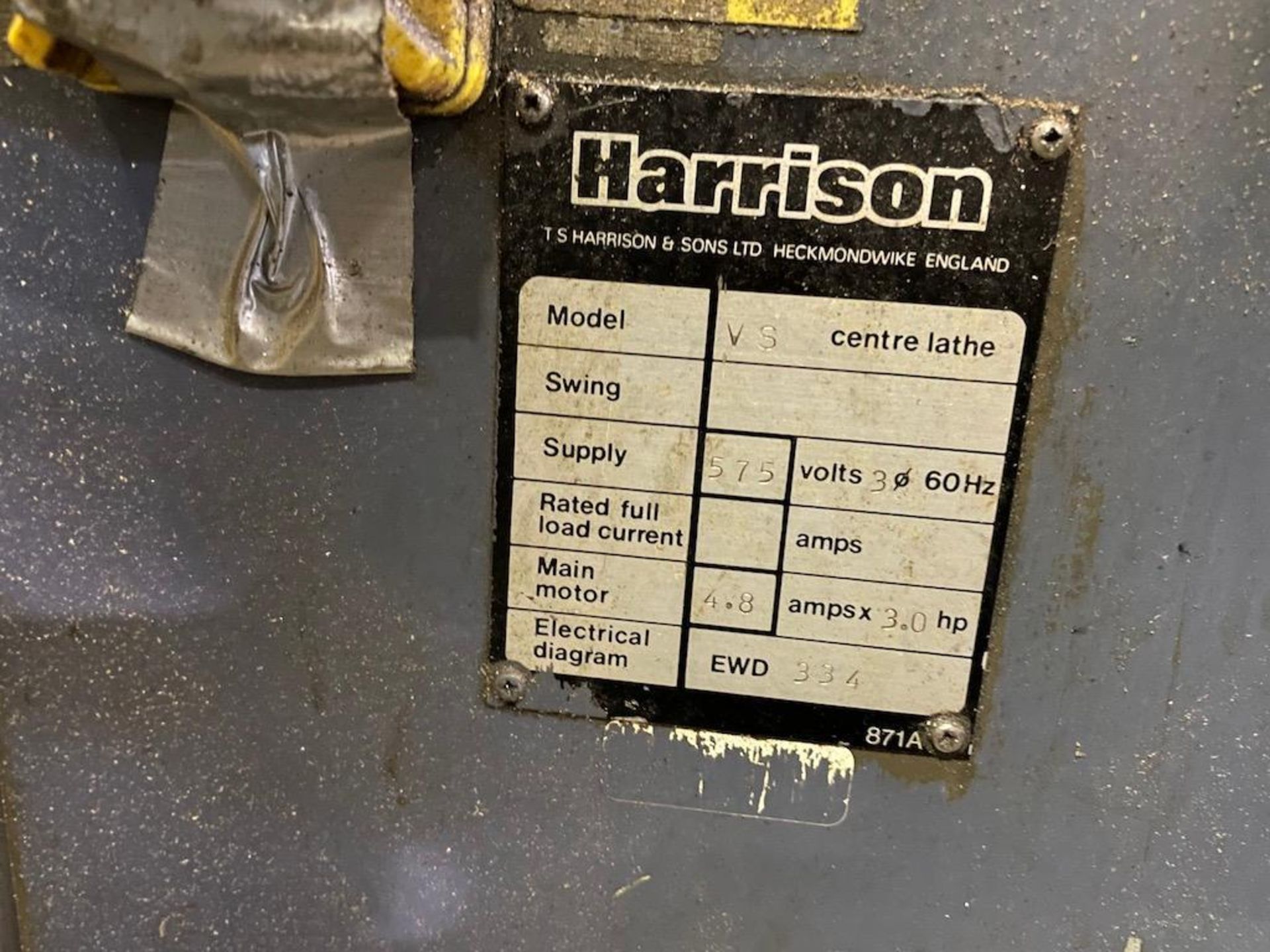 HARRISON LATHE MODEL VS 330TR CENTER LATHE, COLLET CHUCK, TAILSTOCK TOOLPOST. PLEASE NOTE: EXCLUSIVE - Image 4 of 4