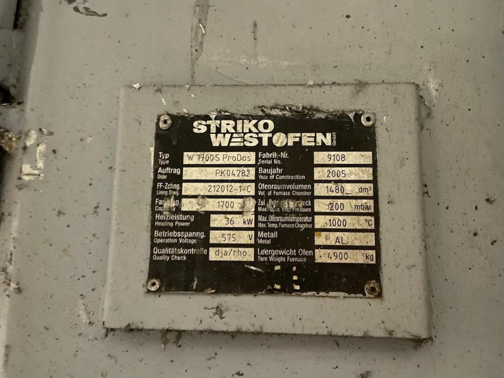 STRIKO WESTOFFEN W1700S PRODOS ELECTRIC HEATED ALUMINUM DOSING FURNACE - Image 2 of 2