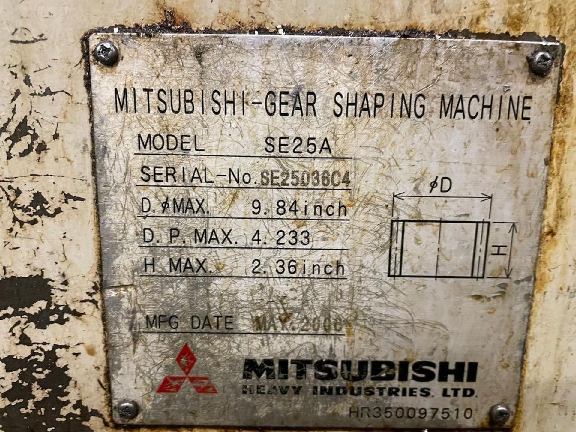 2006 SE25A MITSUBISHI CNC GEAR SHAPERS, FANUC 21I-MB CNC CONTROL, MAX WORK PIECE DIA.:�EXTERNAL - Image 7 of 7