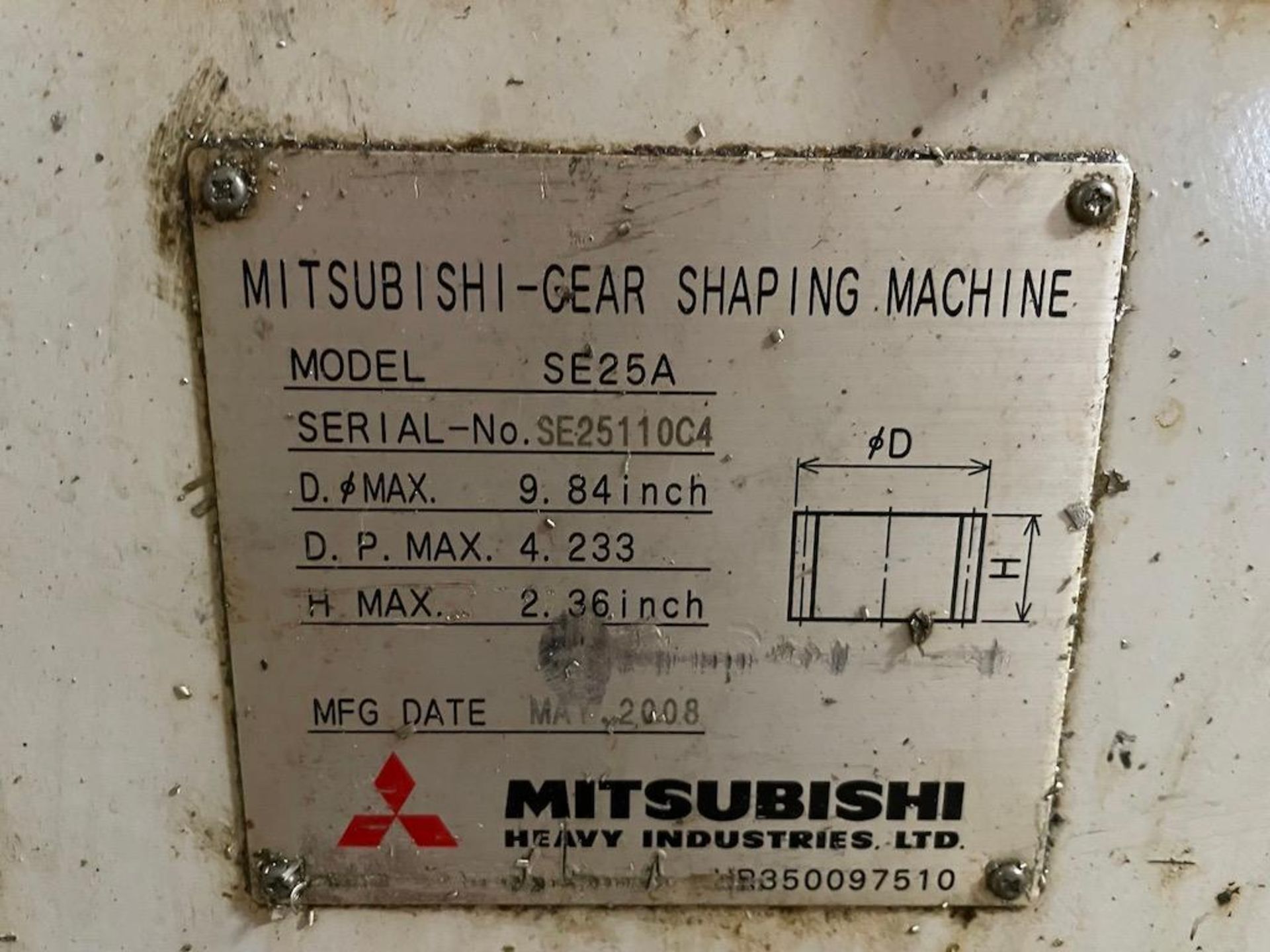 2008 SE25A MITSUBISHI CNC GEAR SHAPER, CONTROL MISSING, MAX WORK PIECE DIA.: EXTERNAL GEAR: DIA. - Image 10 of 10