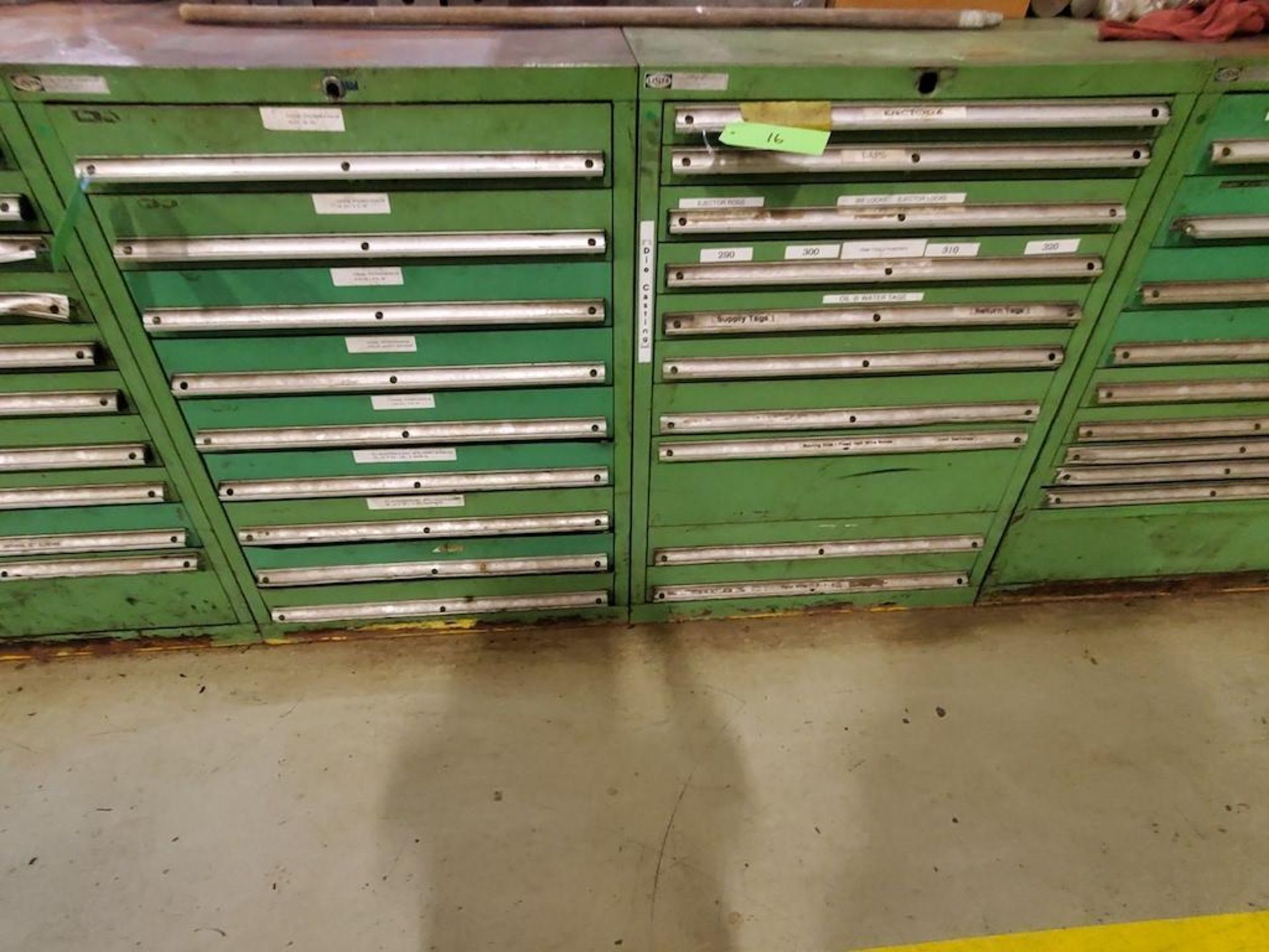 SET OF 2 LISTA TOOL CABINETS, ONE W 9 DRAWERS, ONE W 10 DRAWERS, SOME CONTENTS