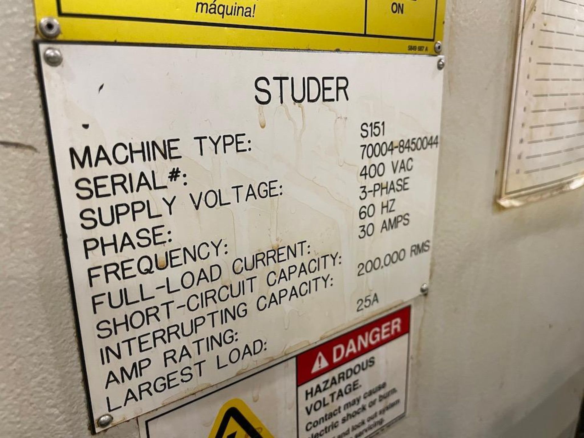 2006 STUDER CNC GRINDER, MODEL S151, HIGH FREQUENCY DRIVE SPINDLE, SWING 14.2INCH, TRAVEL-LONG 14. - Image 10 of 11