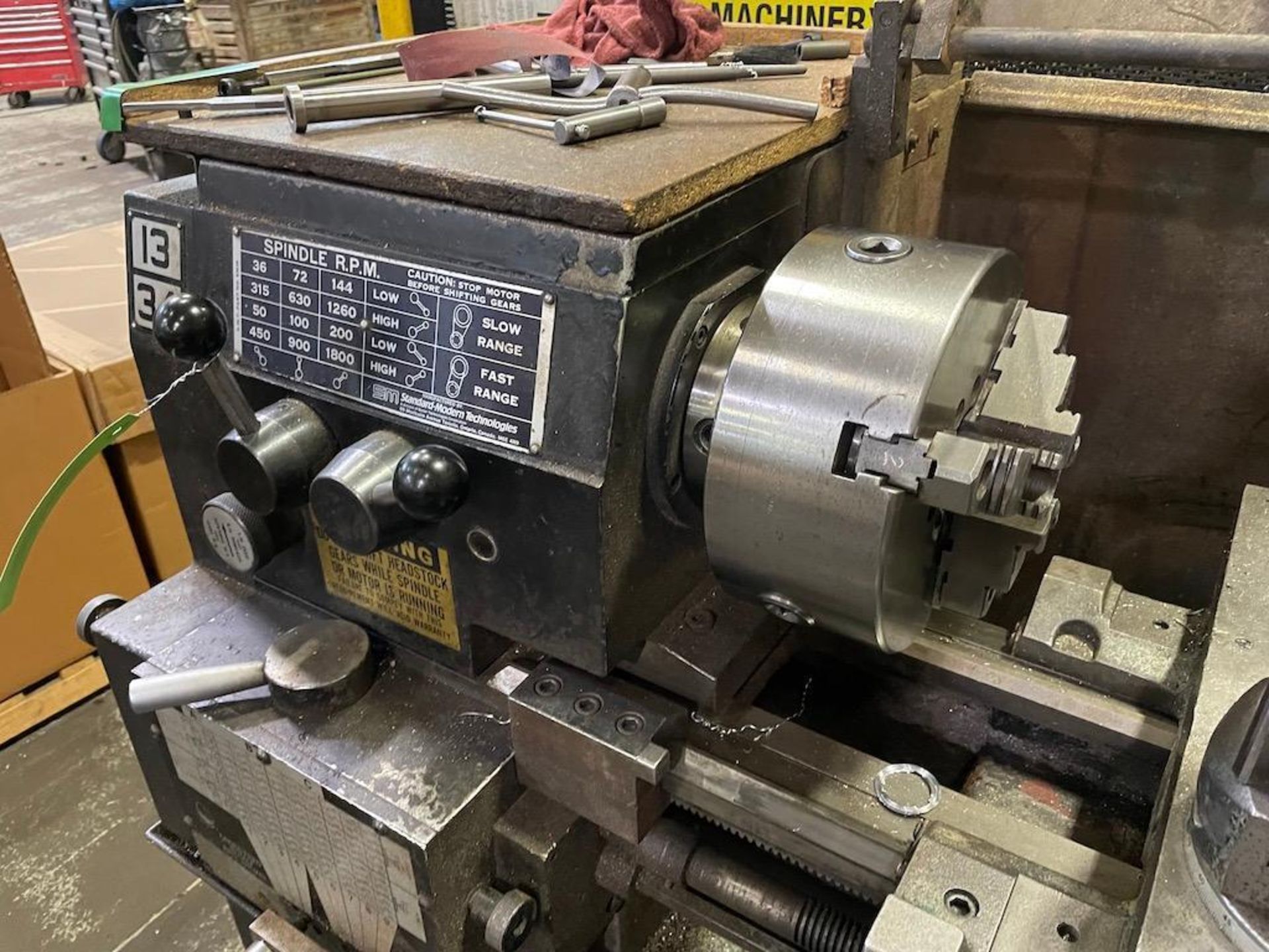 STANDARD MODERN LATHE 13INCH X 34INCH, 8INCH 3 JAW CHUCK, TAILSTOCK, TOOLPOST, 36 - 1800 RPM, SN - Image 2 of 4