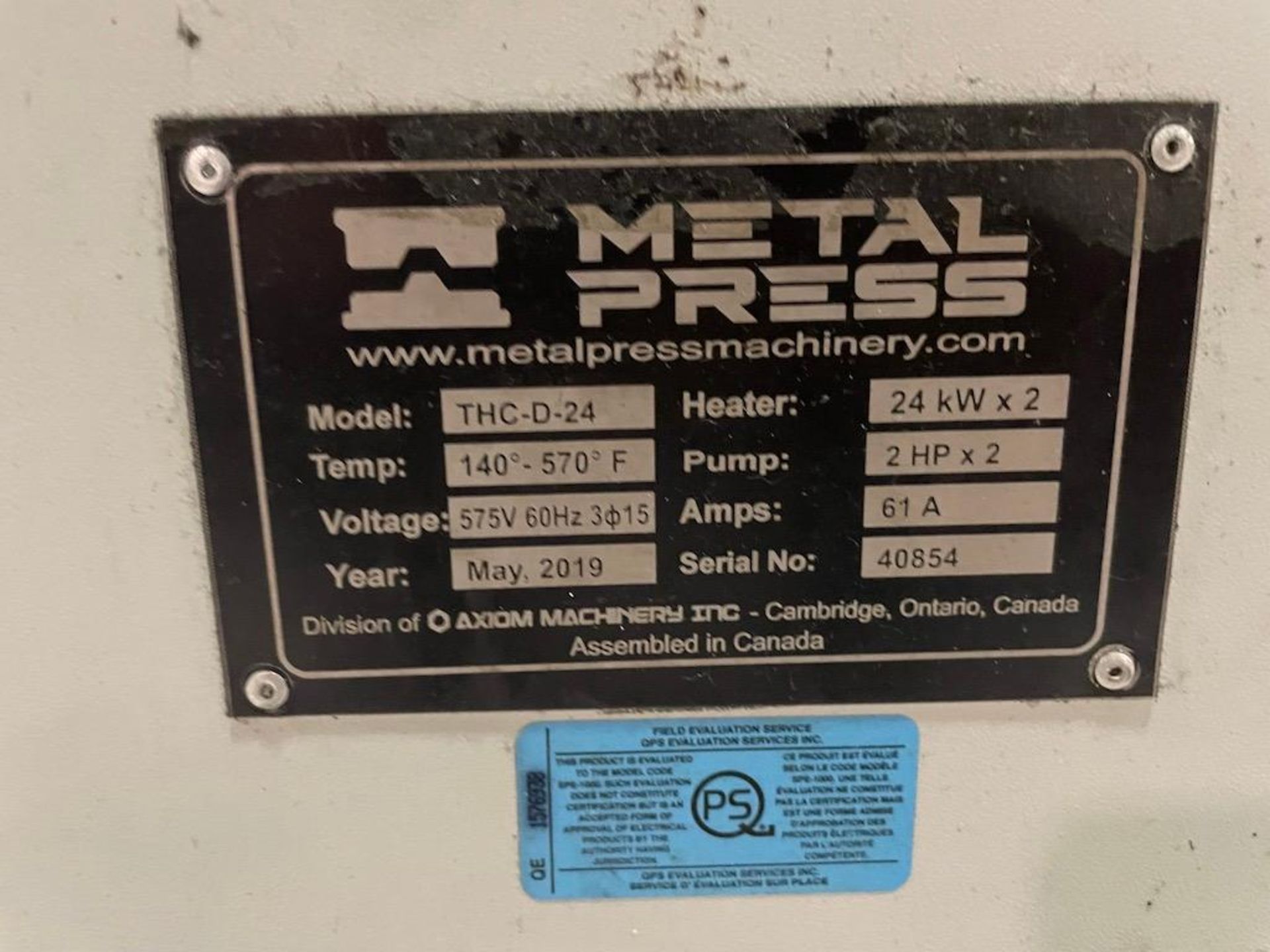 2019 METAL PRESS MODEL THC-D-24, DUAL ZONE HOT OIL TEMPERATURE CONTROL UNIT, (2) 24KW, SN 40854 - Image 2 of 2