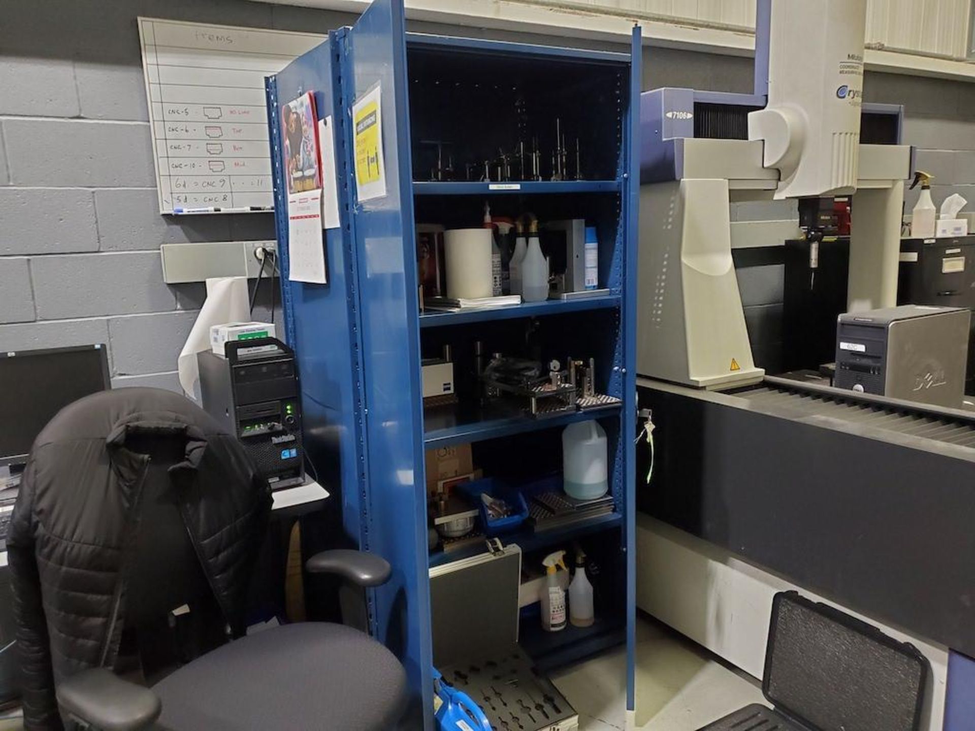 ROUSSEAU BLUE CABINET INCLUDING 5 SHELVES OF CMM PROBES, FIXTURES, HEADS ETC [MAIN CMM ROOM]