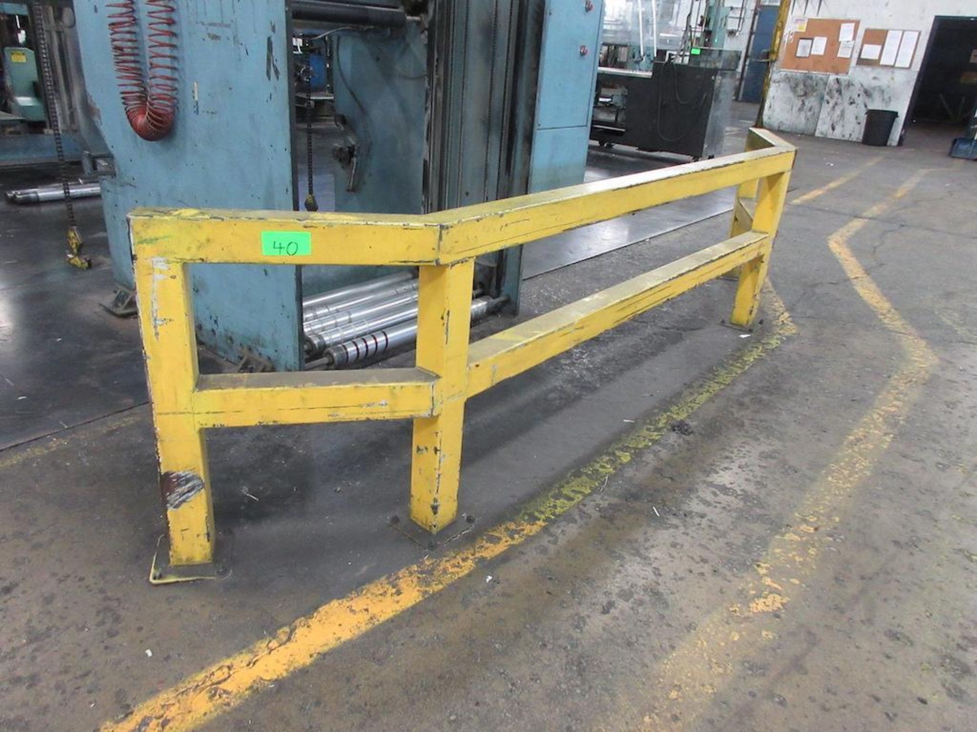 Lot approx 19 steel floor plates 5'x10'x'1/4", (2) 15' angled steel safety barriers - Image 6 of 6