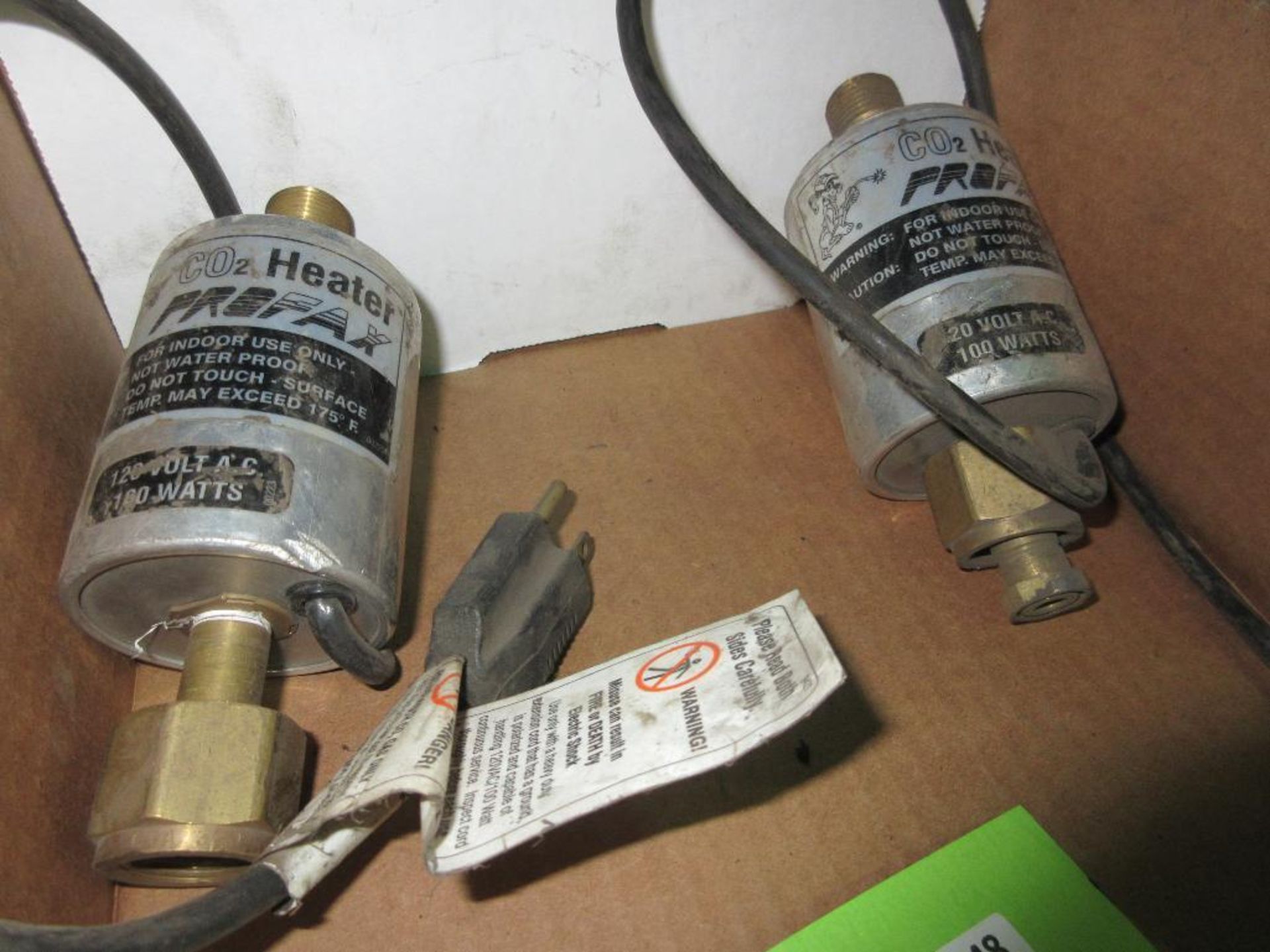 LOT OF 2 PROFAX CO2 ELECTRIC HEATERS AND REGULATORS ON 2 SHELVES (EAST WELDING SHOP)
