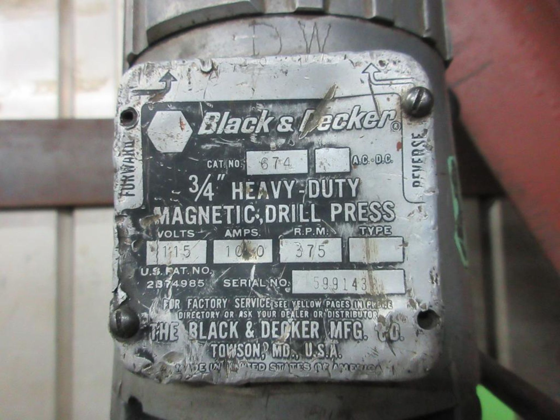BLACK AND DECKER 3/4" HEAVY DUTY MAGNETIC DRILL PRESS MODEL 674 (IN CENTRAL TOOL CRIB) - Image 3 of 3