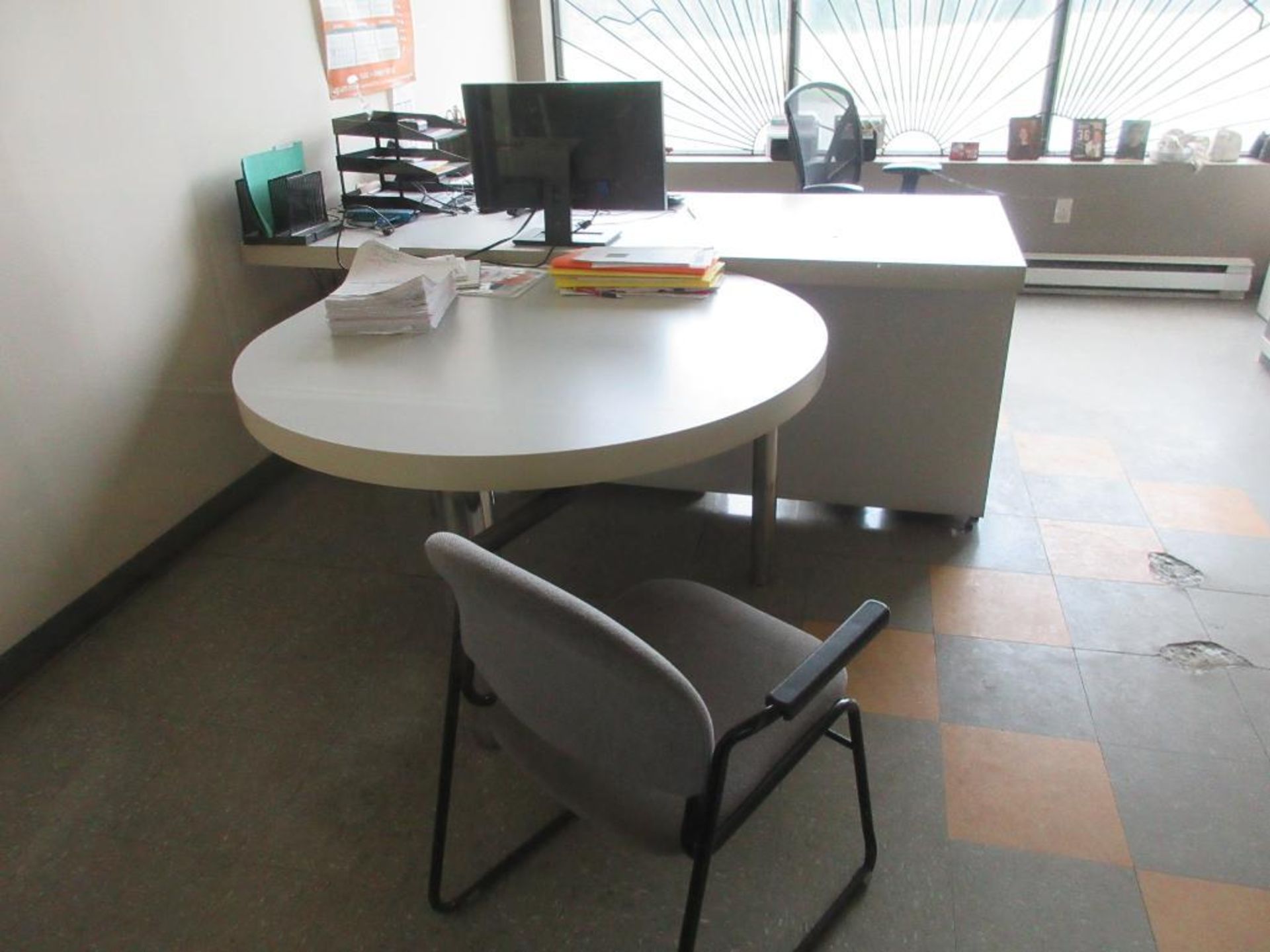 CONTENTS OF 1 OFFICE INCL L SHAPED DESK, ROUND TABLE, 2 CHAIRS, 3 FILE CABINETS AND 1 BOOKCASE (NO E - Image 6 of 6