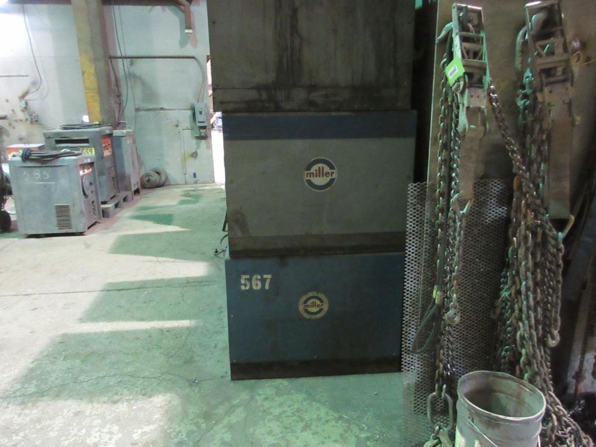 LOT OF RIGGING CHAINS, CHAINS IN BUCKET, WIRE REELS (LOCATED EAST WELDING/MACHINE SHOP AREA)