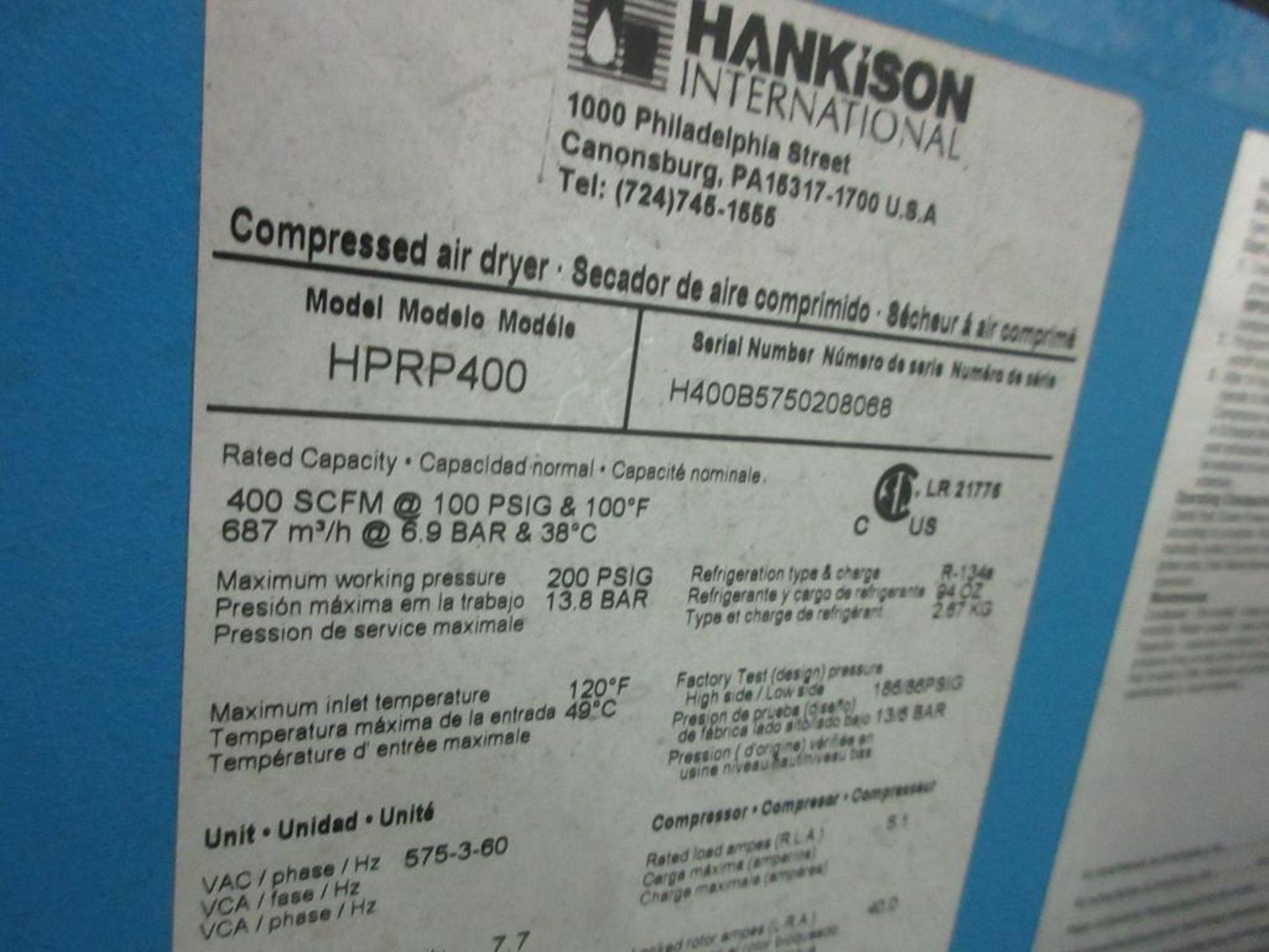 HANDSON, HPR PLUS SERIES, DIGITAL AIR DRYER , HPRP-400-20767 (LOWER COMPRESSOR ROOM) - Image 3 of 4