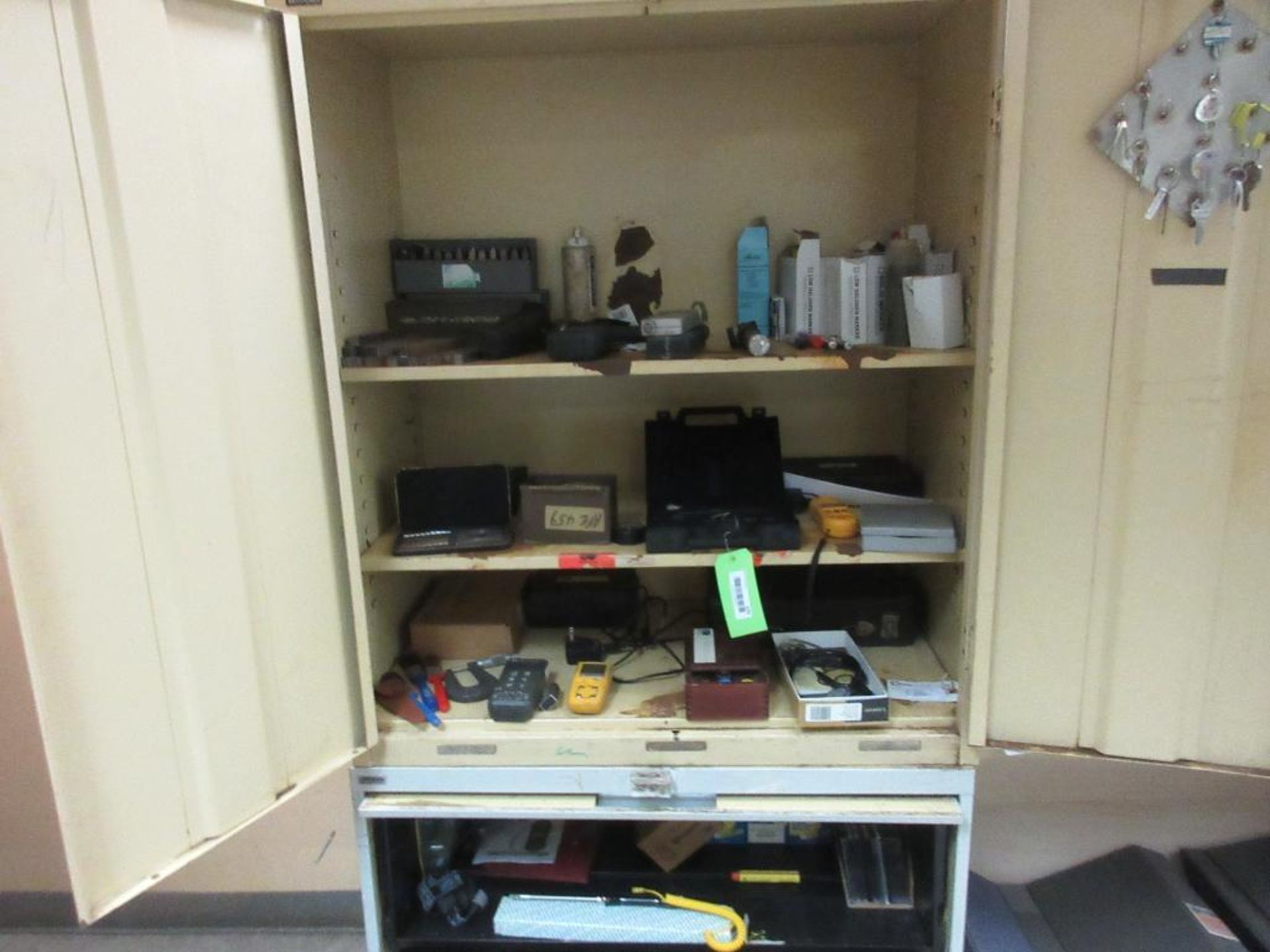 CONTENTS OF 3 CABINETS IN WORK AREA, TEST AND MEASUREMENT EQUIPMENT, METERS, TOOLS, ETC (OFFICES)