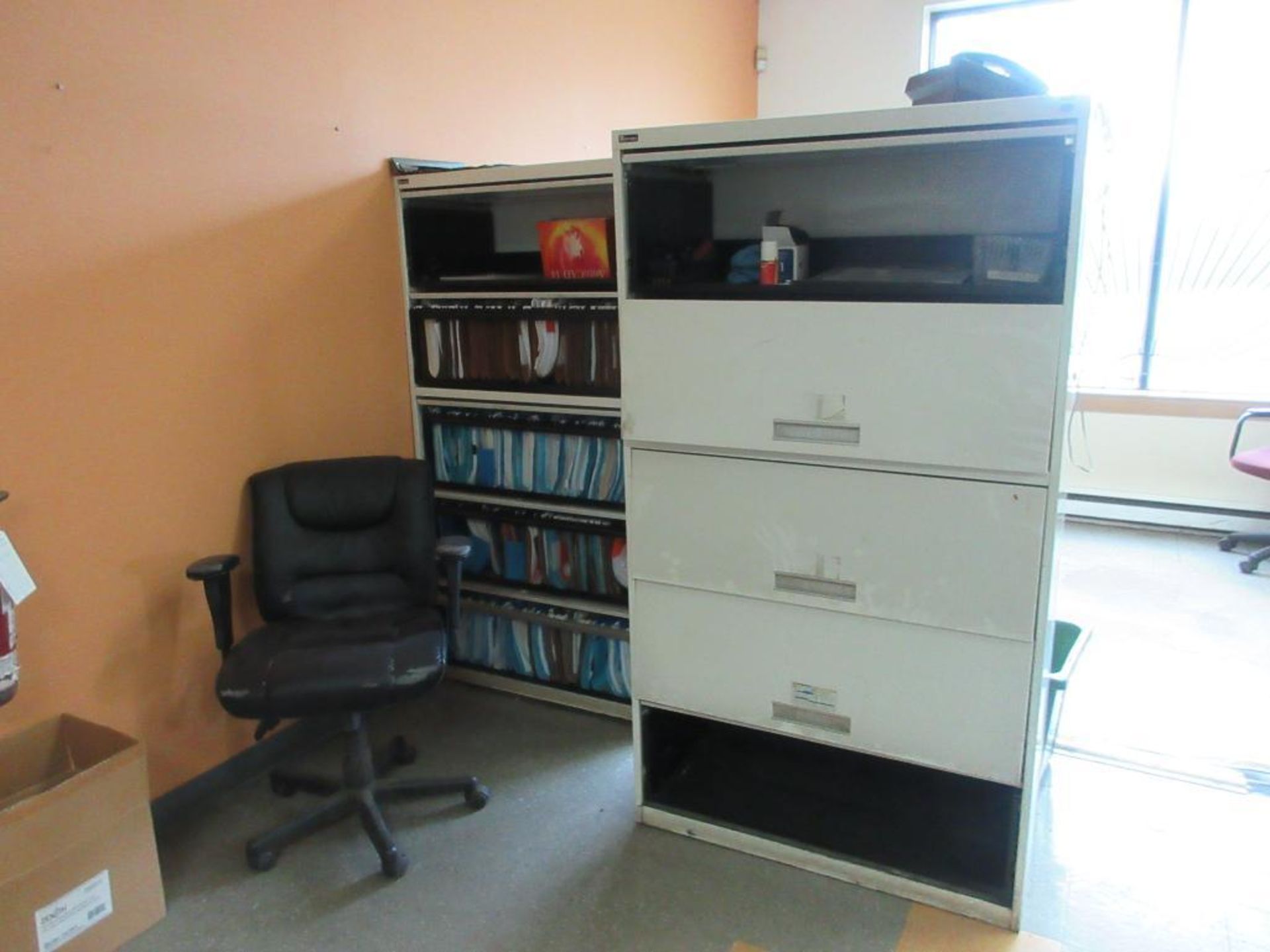 CONTENTS OF WORK AREA INCL 5 FILE CABINETS, 1 BLUEPRINT CABINET, 8 CHAIRS, 1 STAINLESS TABLE, 3 BOOK - Image 5 of 16