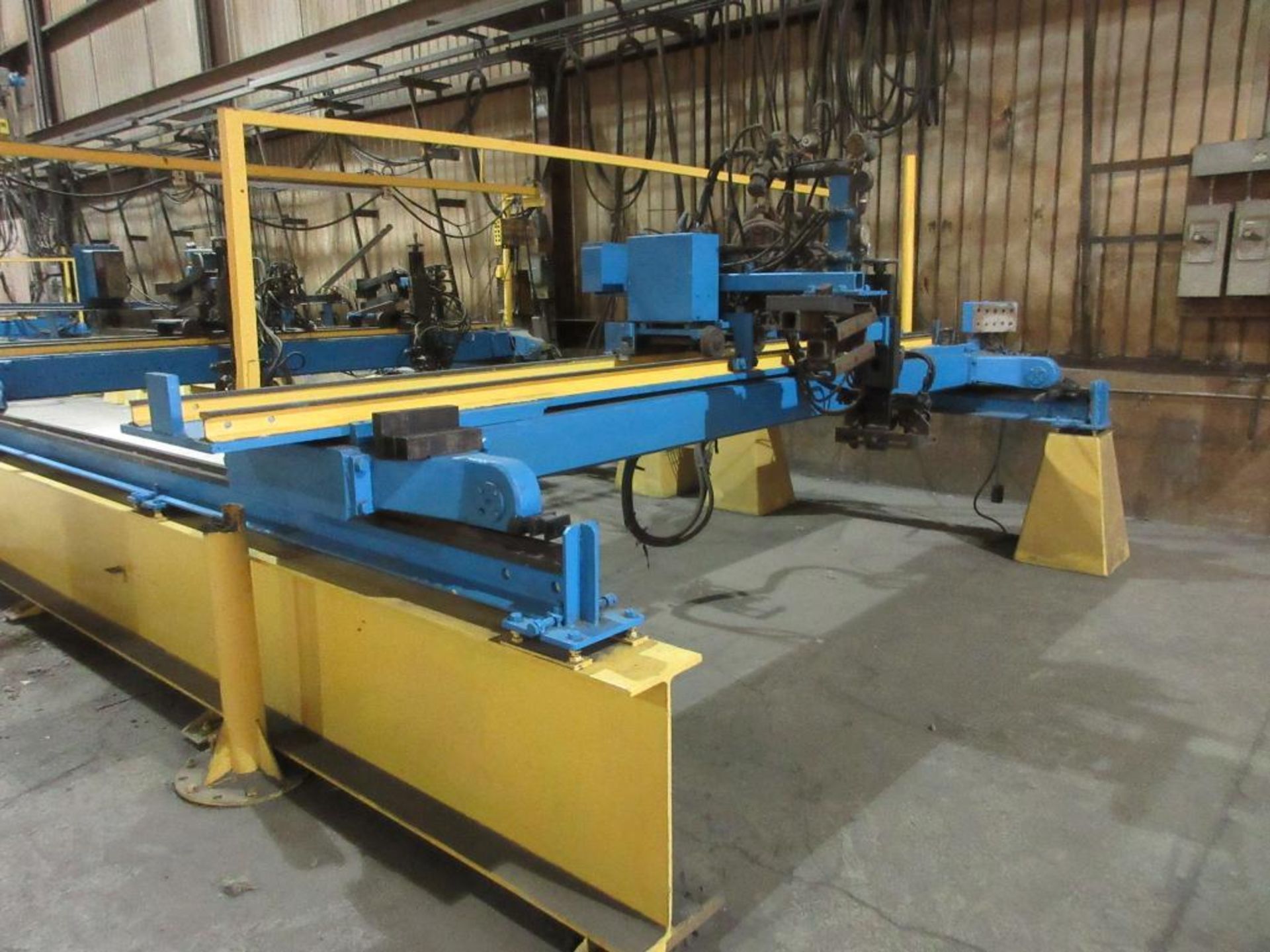 PANDJRIS CUTTING TABLE, 12'W X 66'L APPROX, WITH 3 12' BRIDGES, 3 TORCHES, TROLLIES, WALL MOUNTED WI - Image 7 of 11