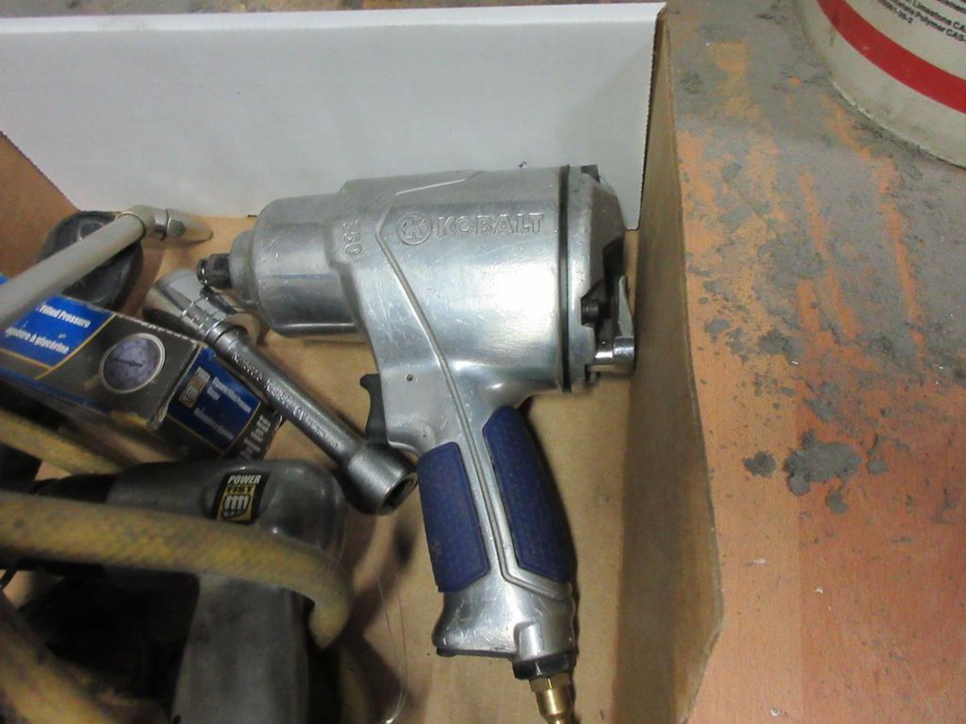 1 box: Kobalt 350 pneumatic socket, torch head, glycerin filled pressure gauge, power fist air tool - Image 2 of 3