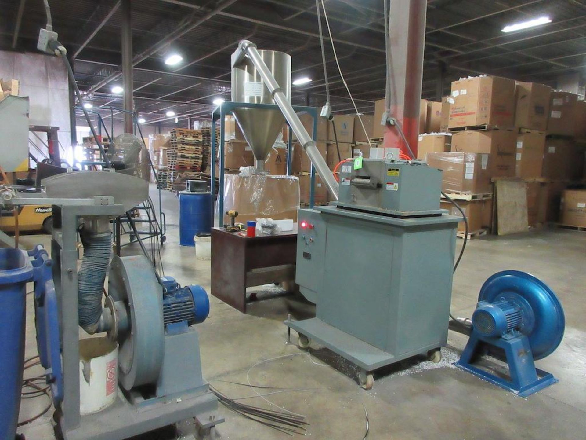 Air Knife, Granulator, Blower motor, 12' incline chute, cone hopper on metal frame