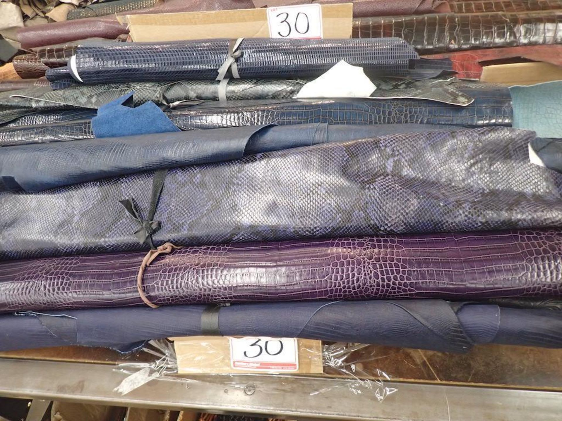 LOT - BLUE & PURPLE ASTD CROC & LIZARD STRIPPED (MADE TO ORDER) EMBOSSED LEATHER