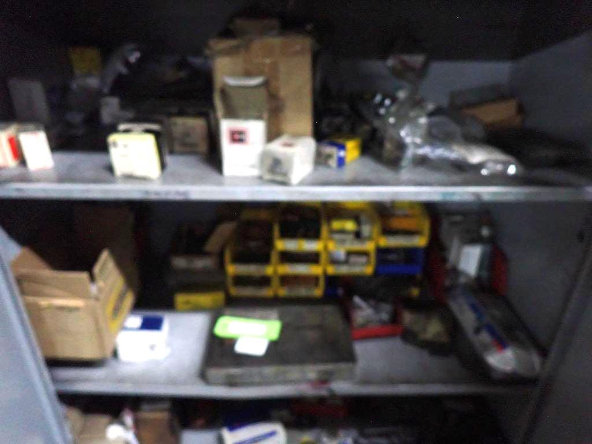 LOT 3 GREY CABINETS INCLUDING CONTENTS: FUSES, SWITCHES, HARDWARE, BEARINGS, MOTORS, WIRING, TIMERS,