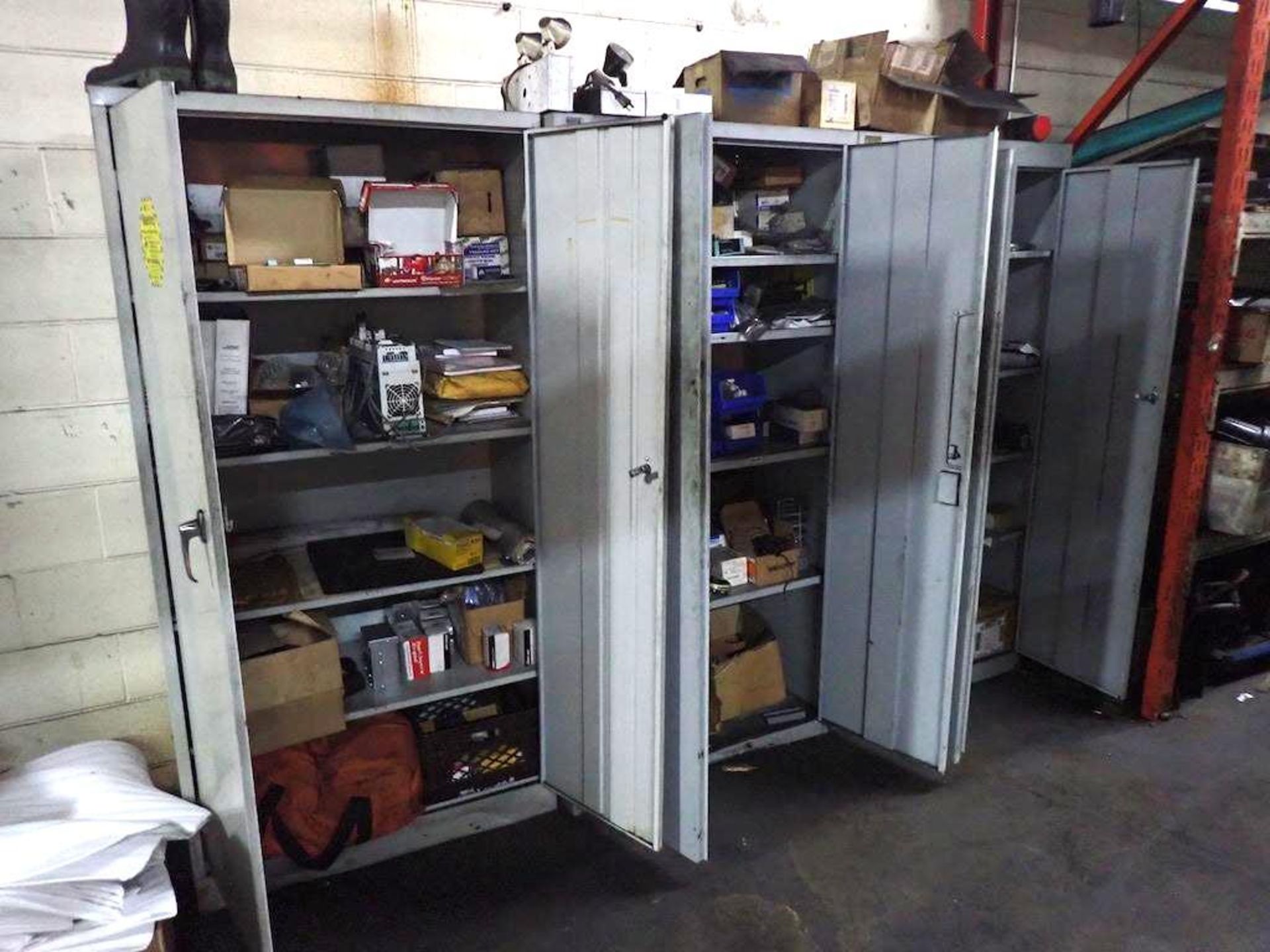 LOT 3 GREY CABINETS INCLUDING CONTENTS: FUSES, SWITCHES, HARDWARE, BEARINGS, MOTORS, WIRING, TIMERS, - Image 12 of 12