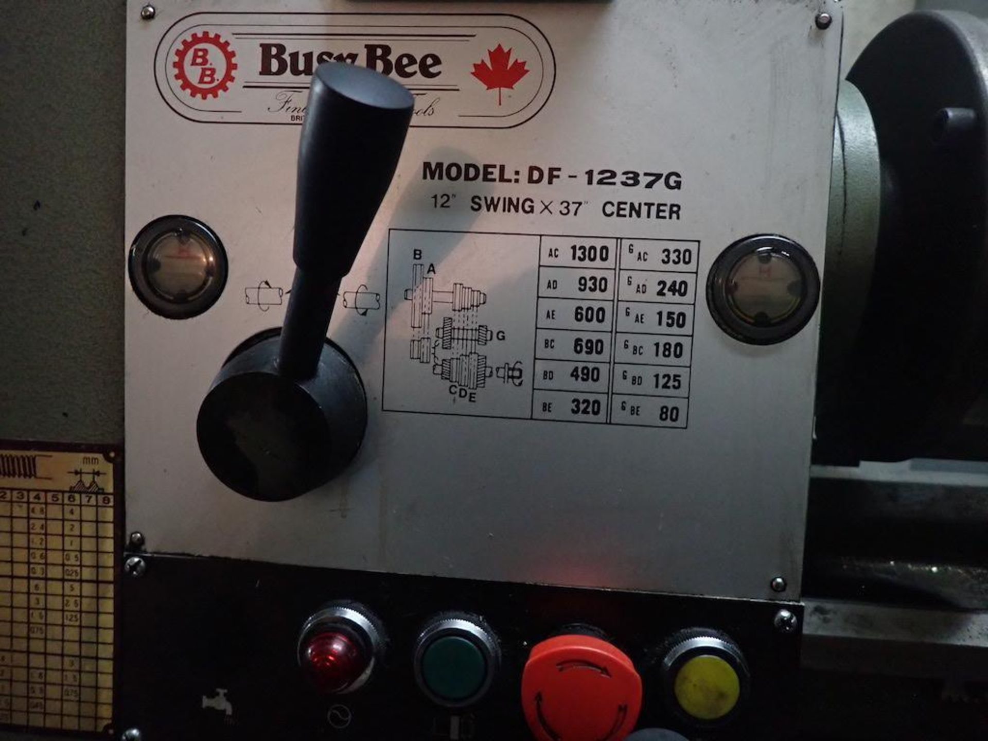BUSY BEE MOD. DF-1237G 12" SWING X 37" CENTERS GAP BED LATHE S/N: 8010281 - Image 3 of 4