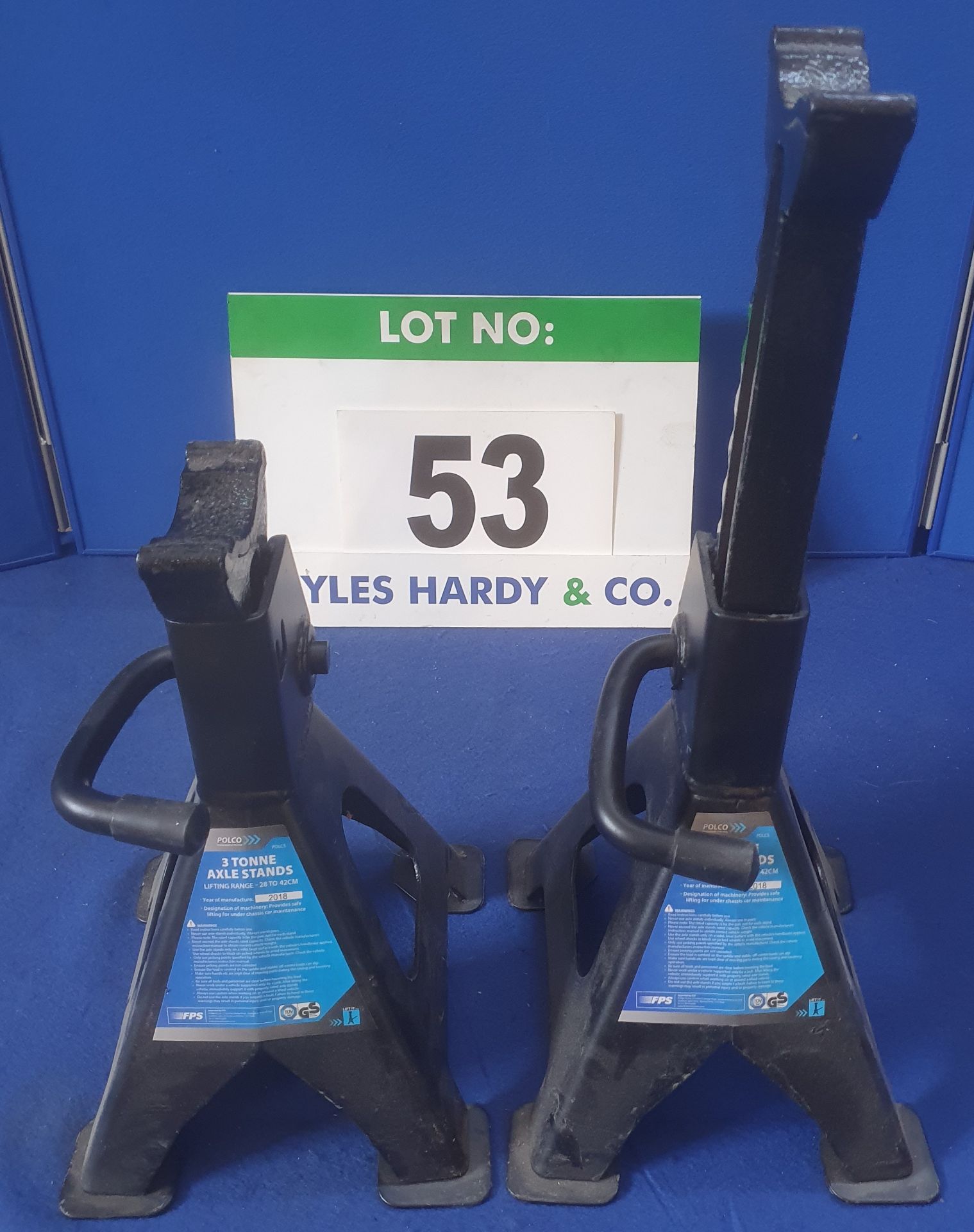 A Pair of POLCO 3-Ton capacity 28-42mm Self Locking Axle Stands