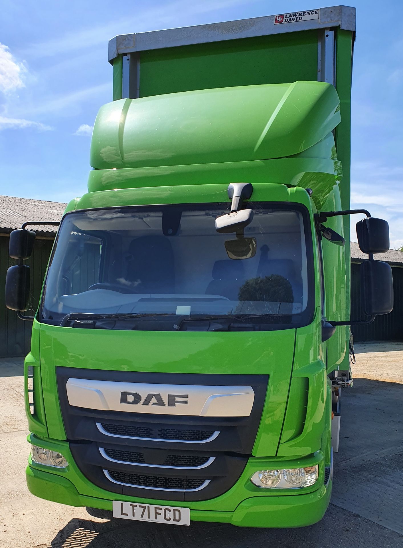 A DAF LF210 12000Kg capacity Curtain Sided Truck, Registration No. LT71 FCD, with LAWRENCE DAVID