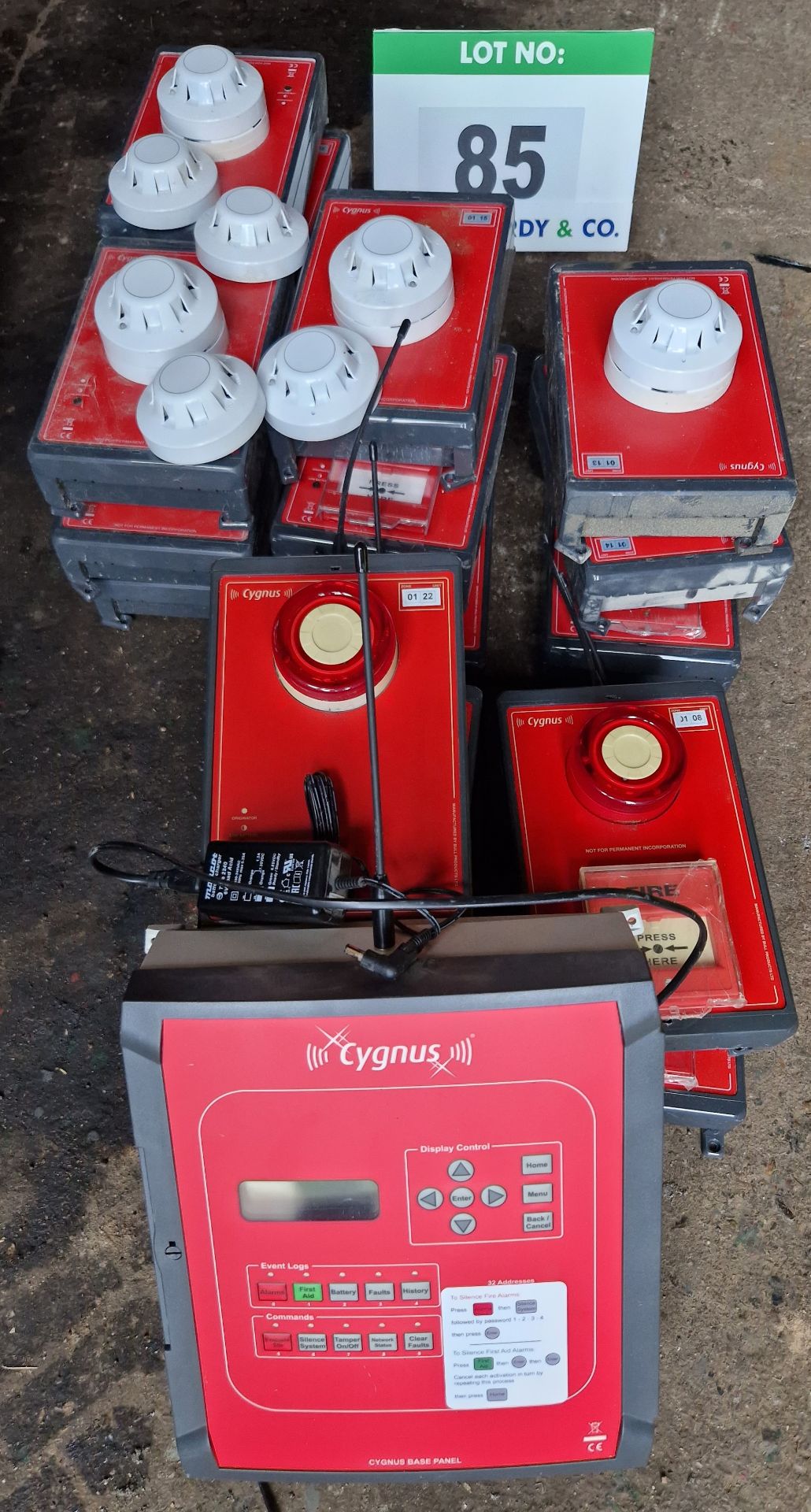 A CYGNUS Wireless Site Alarm System comprising Base Unit and Approx. Fifteen Wireless Activation