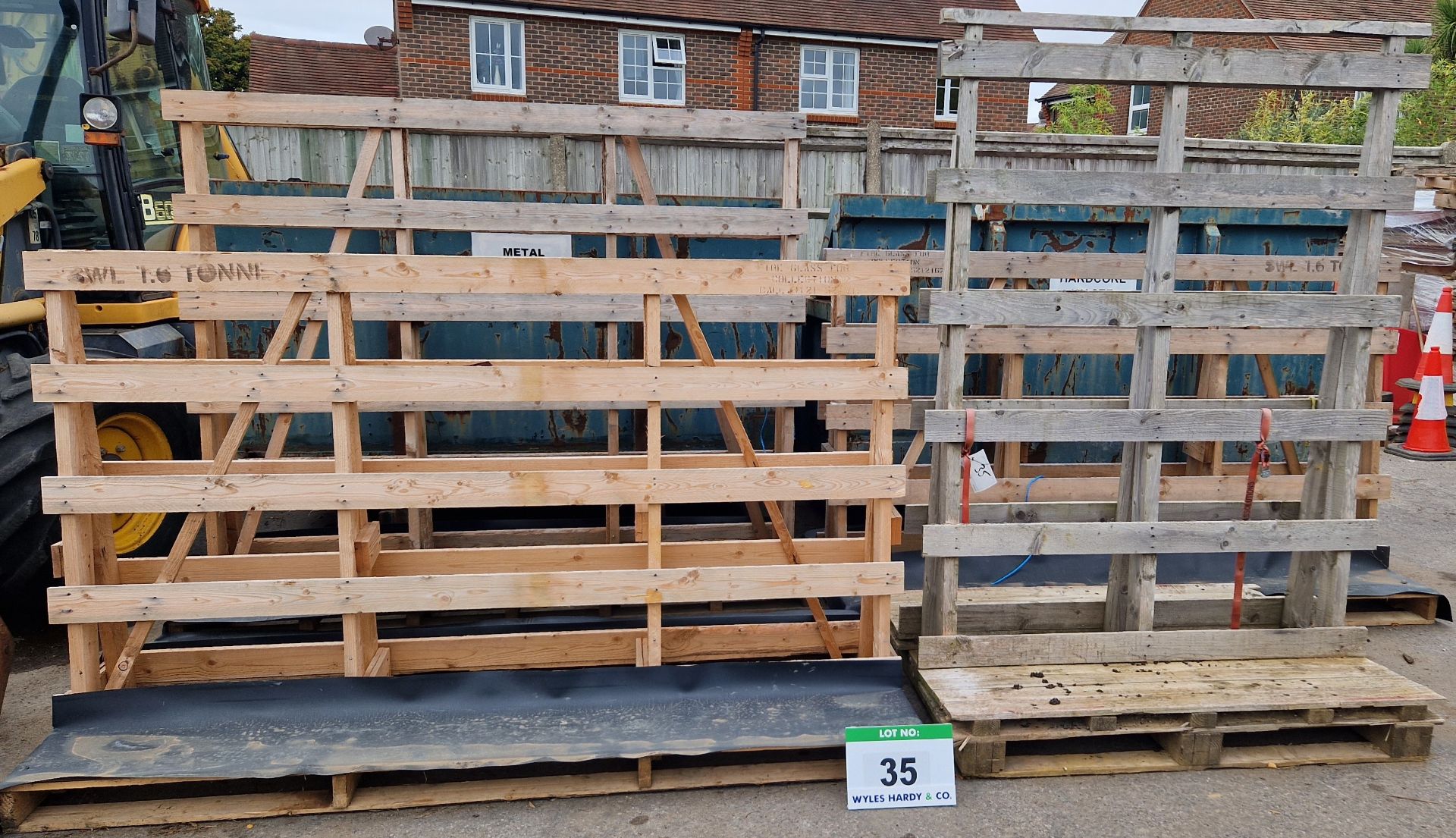 Four Various Fork Liftable Timber Glass Racks