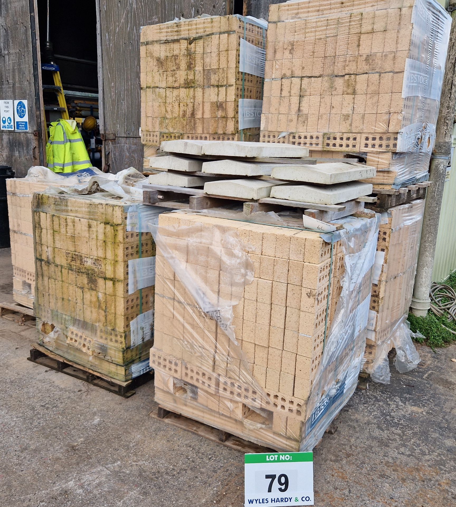 Seven Pallets of IBSTOCK Sand Coloured Hollow Bricks and Seven Cast Concrete Wall Cappings