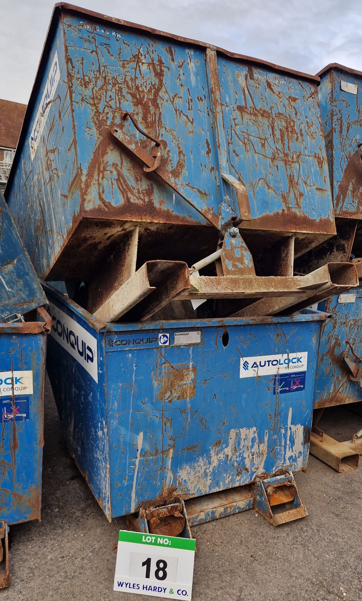 Two CONQUIP Forklift operated Tipping Skips