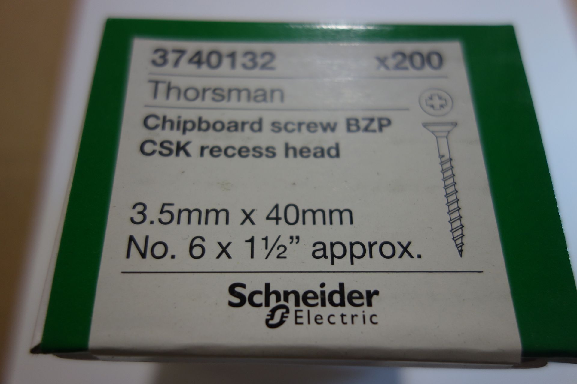 50x Boxes of Schneider 3740132 (Thorsman) Chipboard Screws BZP CSK. Recess Head 3-5mm x 40mm 200x