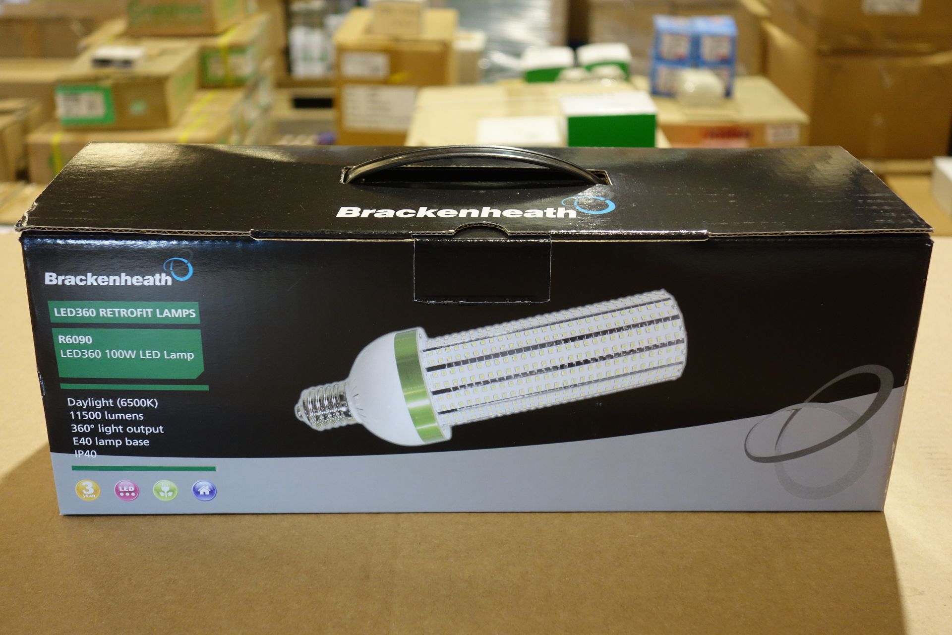12x Brackenheath R6090 LED 360 Retrofit Lamps. 100w 6500k Daylight E40 Fitting