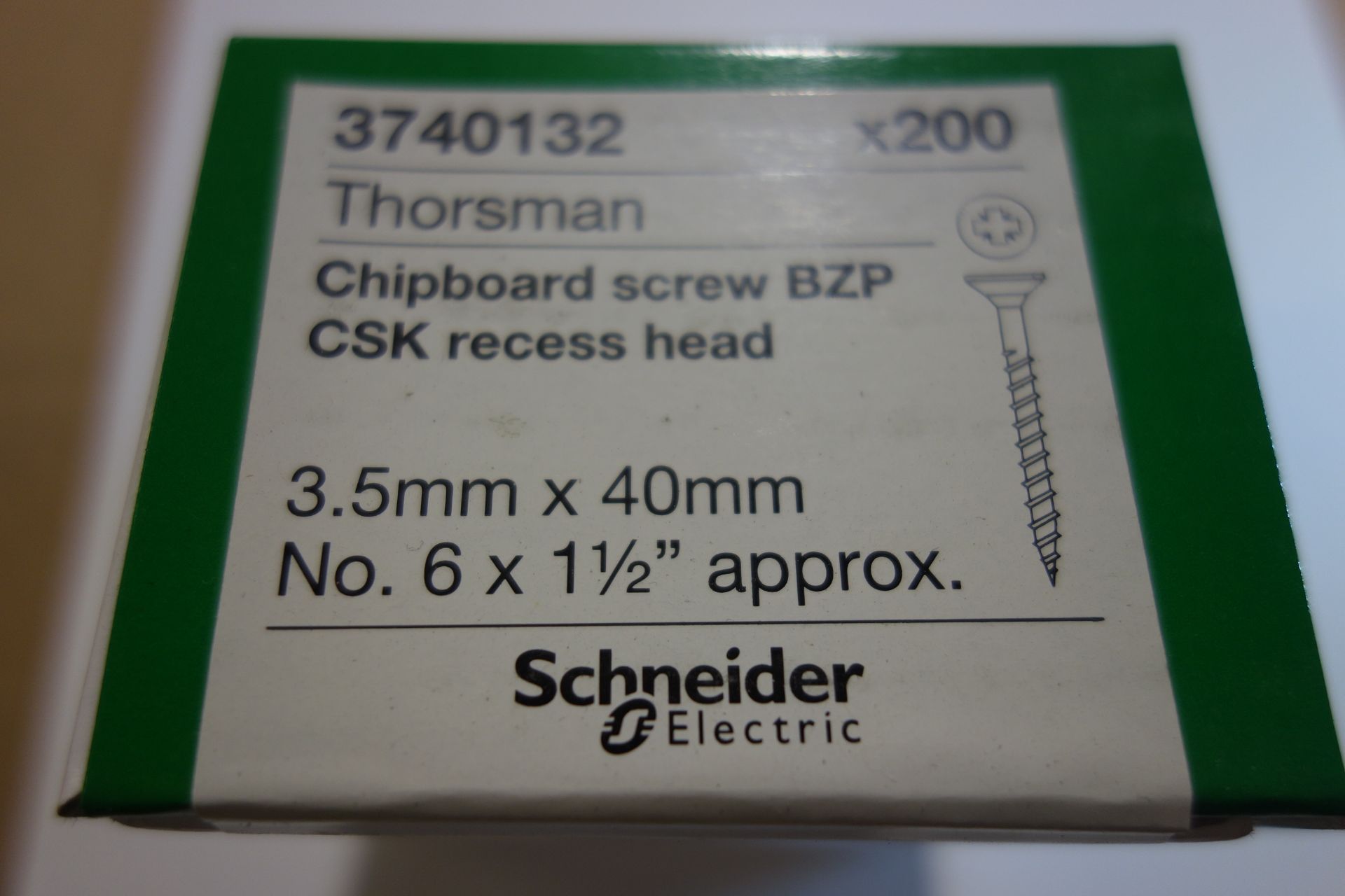 50x Boxes of Schneider 3740132 (Thorsman) Chipboard Screws BZP CSK. Recess Head 3-5mm x 40mm 200x