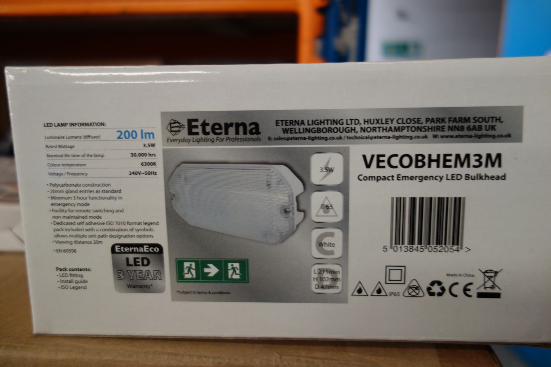 10x Eterna Vecobhem 3m 3.5w LED Compact Emergency Bulkheads. 6300k 200 Lumen Polycarbonate