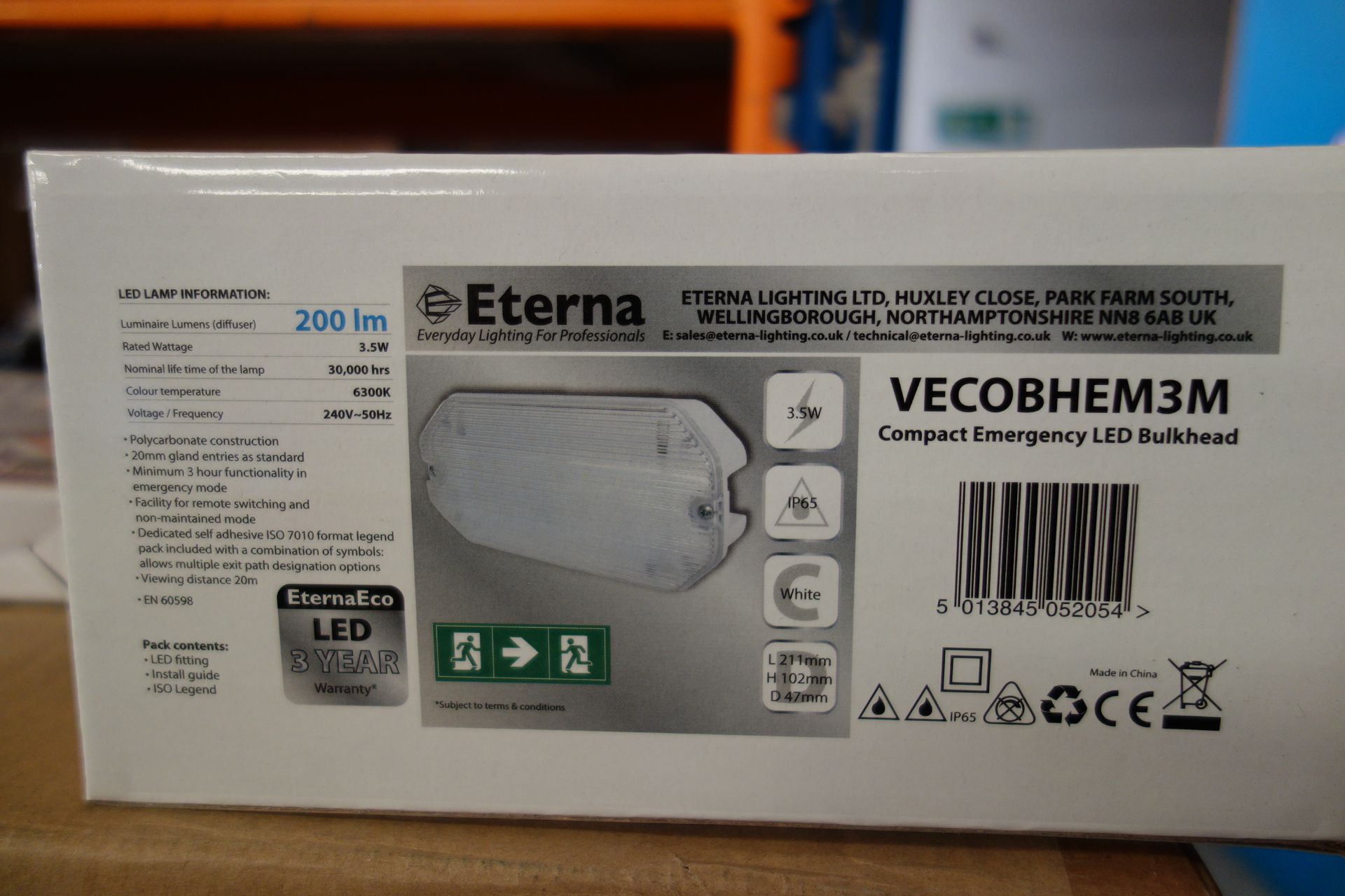 10x Eterna Vecobhem 3m 3.5w LED Compact Emergency Bulkheads. 6300k 200 Lumen Polycarbonate