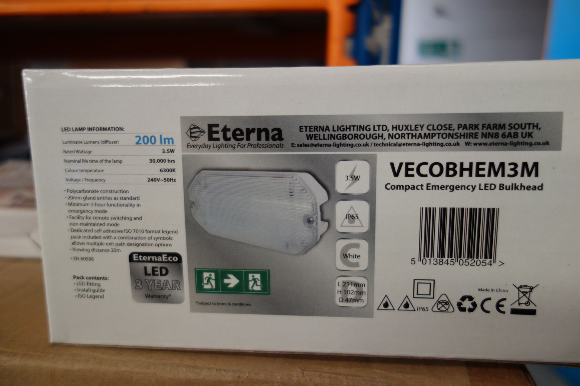 10x Eterna Vecobhem 3m 3.5w LED Compact Emergency Bulkheads. 6300k 200 Lumen Polycarbonate