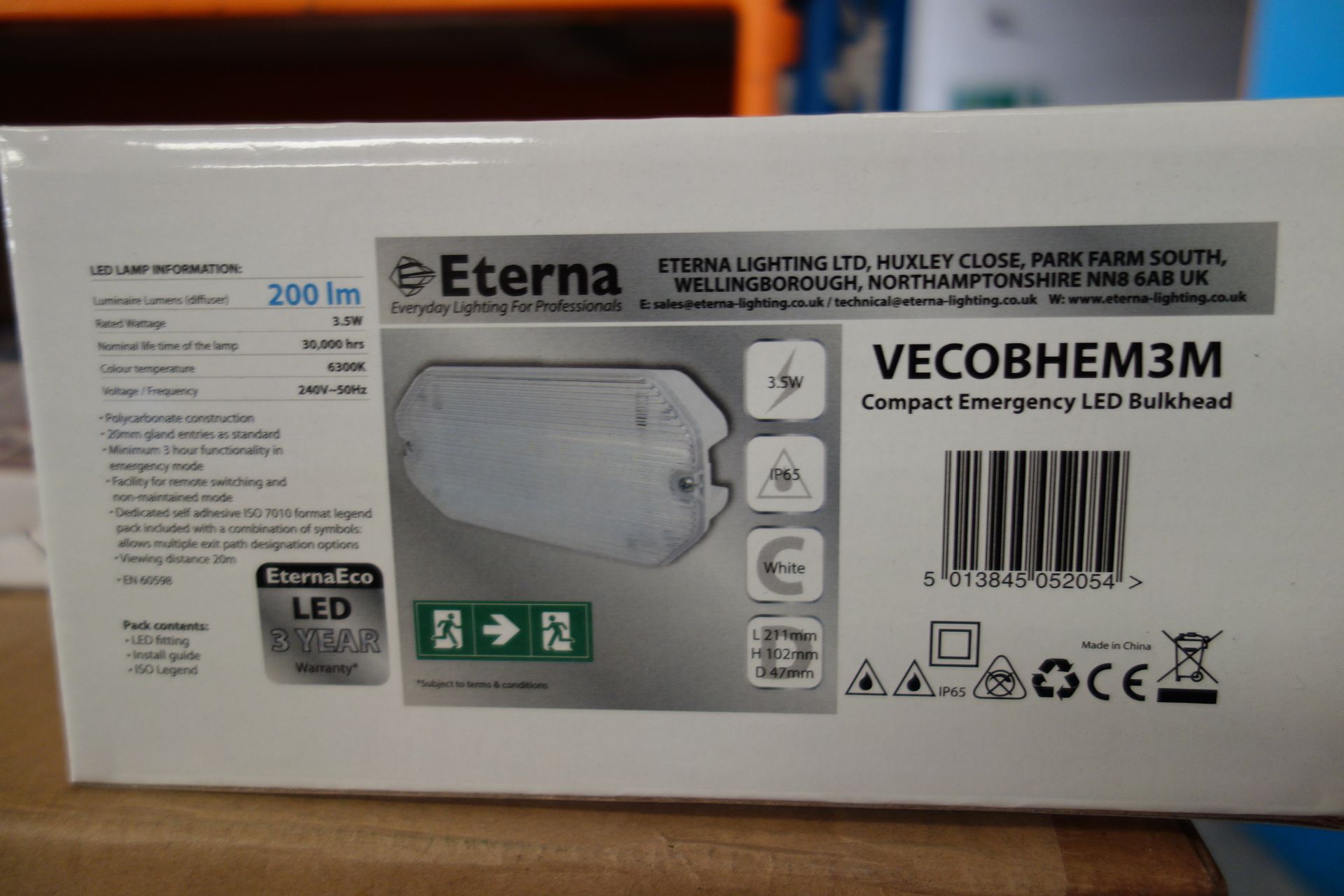 10x Eterna Vecobhem 3m 3.5w LED Compact Emergency Bulkheads. 6300k 200 Lumen Polycarbonate