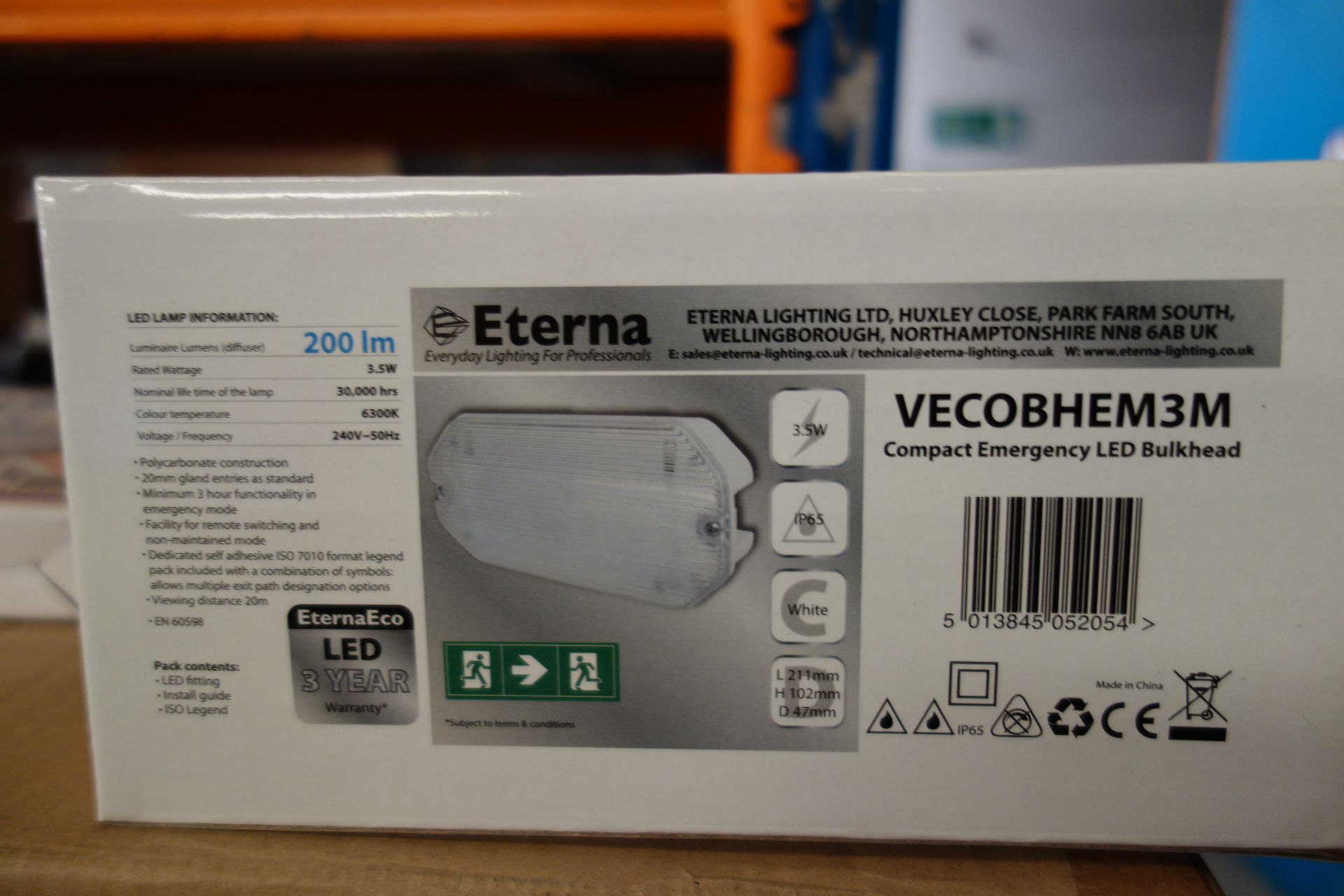 10x Eterna Vecobhem 3m 3.5w LED Compact Emergency Bulkheads. 6300k 200 Lumen Polycarbonate