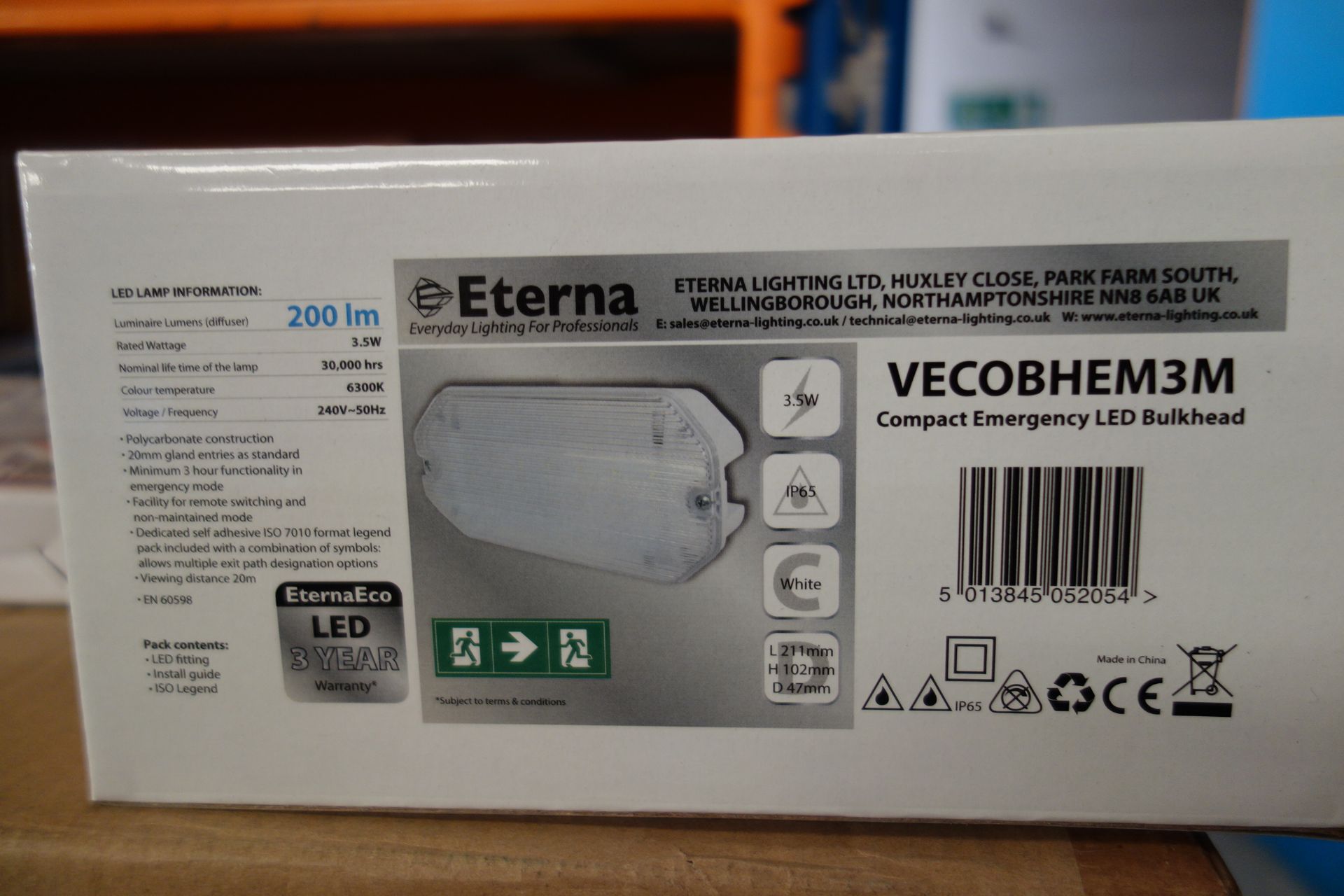 10x Eterna Vecobhem 3m 3.5w LED Compact Emergency Bulkheads. 6300k 200 Lumen Polycarbonate