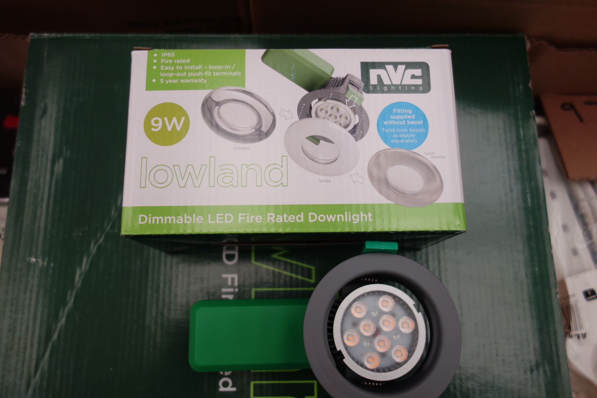 20x NVC NLW9|MD|830 9W LED Dimmable Downlights. Fire-rated C|W Polished Chrome And Satin Chrome